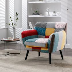 Patchwork Accent Chair with Wood Legs