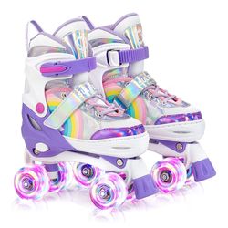 SULIFEEL Rainbow Unicorn 4 Size Adjustable Roller Skates for Girls