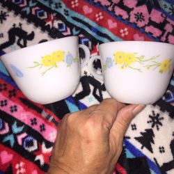 Vintage Pyrex cups Flirtation Pattern Yellow Blue Flowers Butterfly (2 Cups)