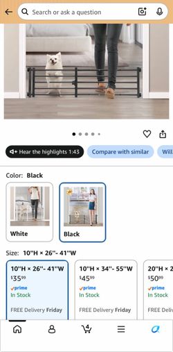 Black Expandable Pet Gate 10"H x 26"-41"W