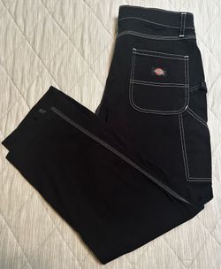 Dickies Work Utility Pants Ladies Size 28R Black w/White Stitch Relaxed Fit Excellent Used Condition