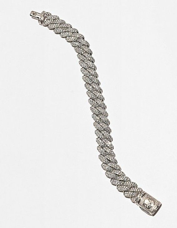 King Ice Iced Diamond Cut Miami Cuban Link 12mm Silver Bracelet