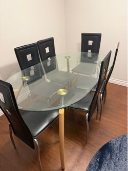 6 sit Glass dinning table with chairs