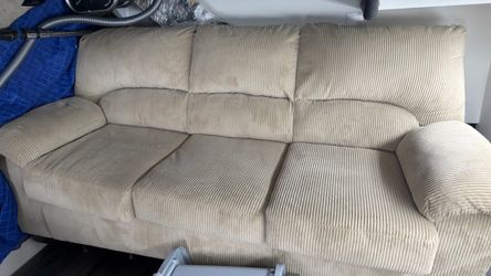 Beige Corduroy 3-Seat Sofa