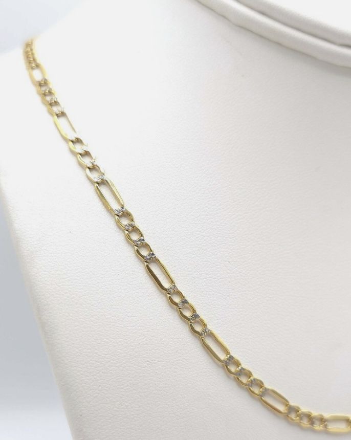 10K solid Yellow Gold Diamond 💎 Cut Figaro Link Unisex Chain Necklace 22” long.