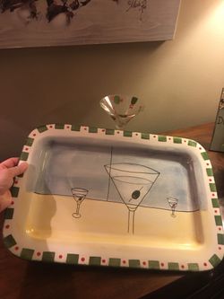 Glass “Martini” serving or decorative platter.. 17.5”x12”
