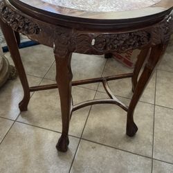 Chinese Demi- Lune Marble Solid Lacquered Table 