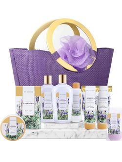 Spa Luxetique Gift Baskets for Women, Spa Gifts for Women-10pcs Lavender Gift Sets with Body Lotion, Bubble Bath, Relaxing Bath Sets for Women Gift, B