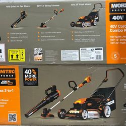Worx Nitro 40V Cordless 3IN1 Combo Kit With Lawn Mower & String Trimmer
