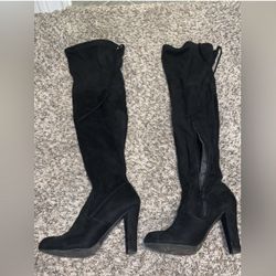 Black Suede Knee-high Boots. 