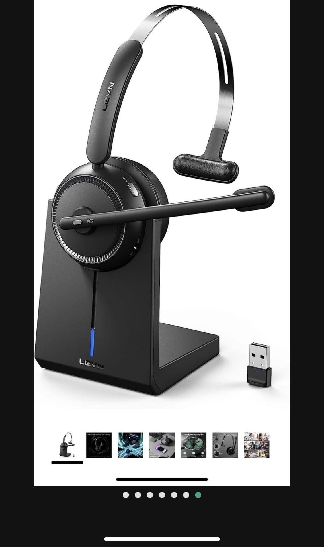 Wireless Headset with Microphone, Bluetooth Headset with Noise Canceling Mic & Mute Button, 65 Hrs Wireless Headset for Work with Charging Base, Suita