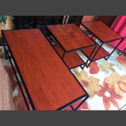 SET of 2 Industrial Tables With Bench -  Dimensions: End Tables - 20H x 20W x 20D Bench - 39L x 17W x 18H 