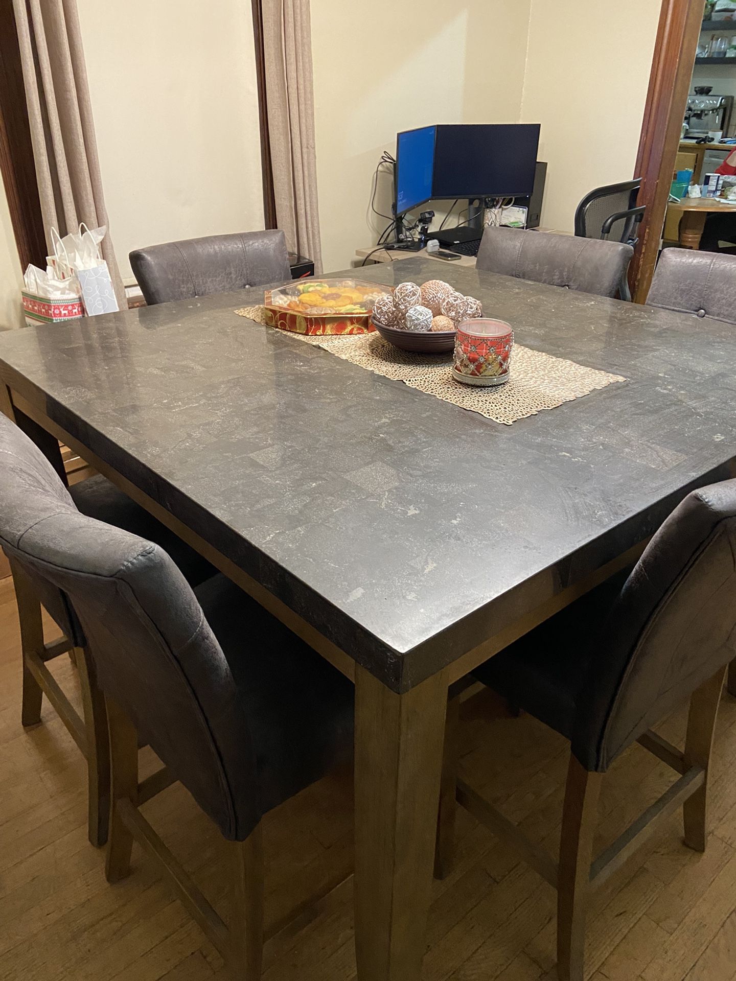 Montibello Bluestone 54" x 54" 8 Piece Counter Set with Storage Bench