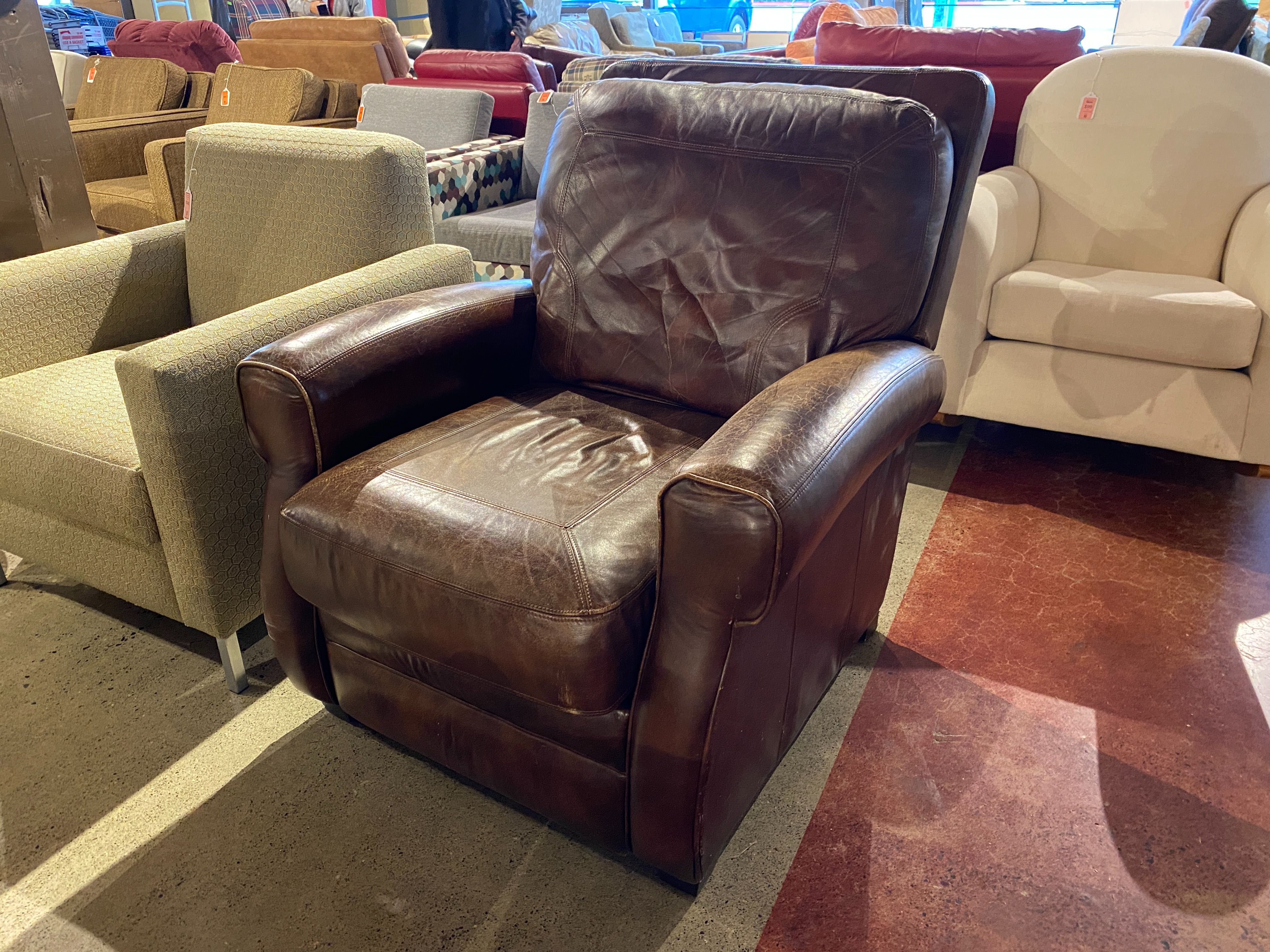 Cocoa Brown Leather Push Back Recliner