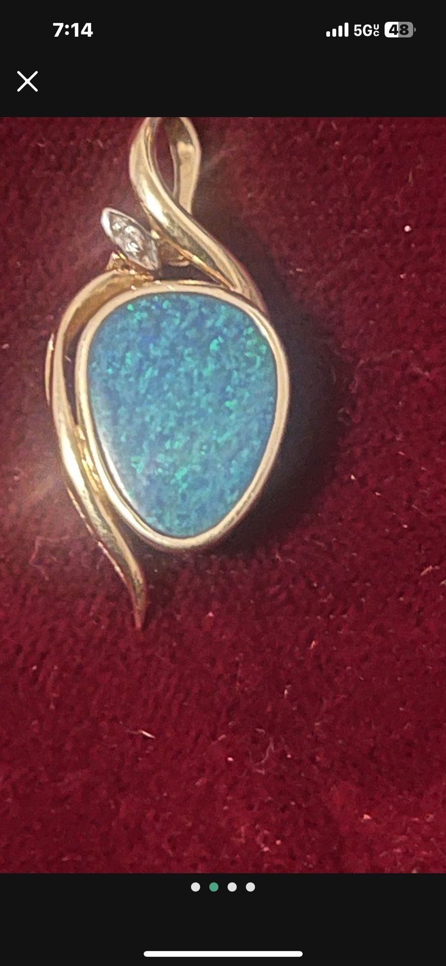 14k Genuine Bolder Opal With Diamond Pendant 