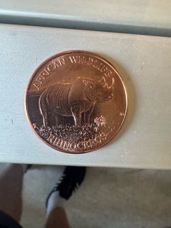 African Wildlife Rhinoceros Copper Round Coin