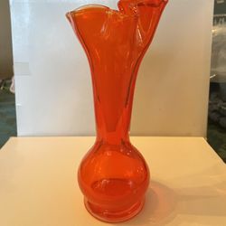 Vintage mid century hand blown orange vase