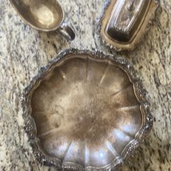 Antique Silver plated bowl saucer and butter tray