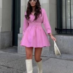 NWT ZARA PINK POPLIN DRESS