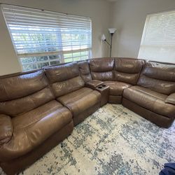 6 Piece Leather Reclining Sectional Couch With Phone Chargers