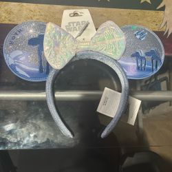 Blue Glitter Star Wars AT-AT Disney Parks Minnie Mouse ears headband.