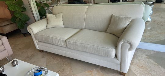 Neutral Fabric Rolled Arm Sofa