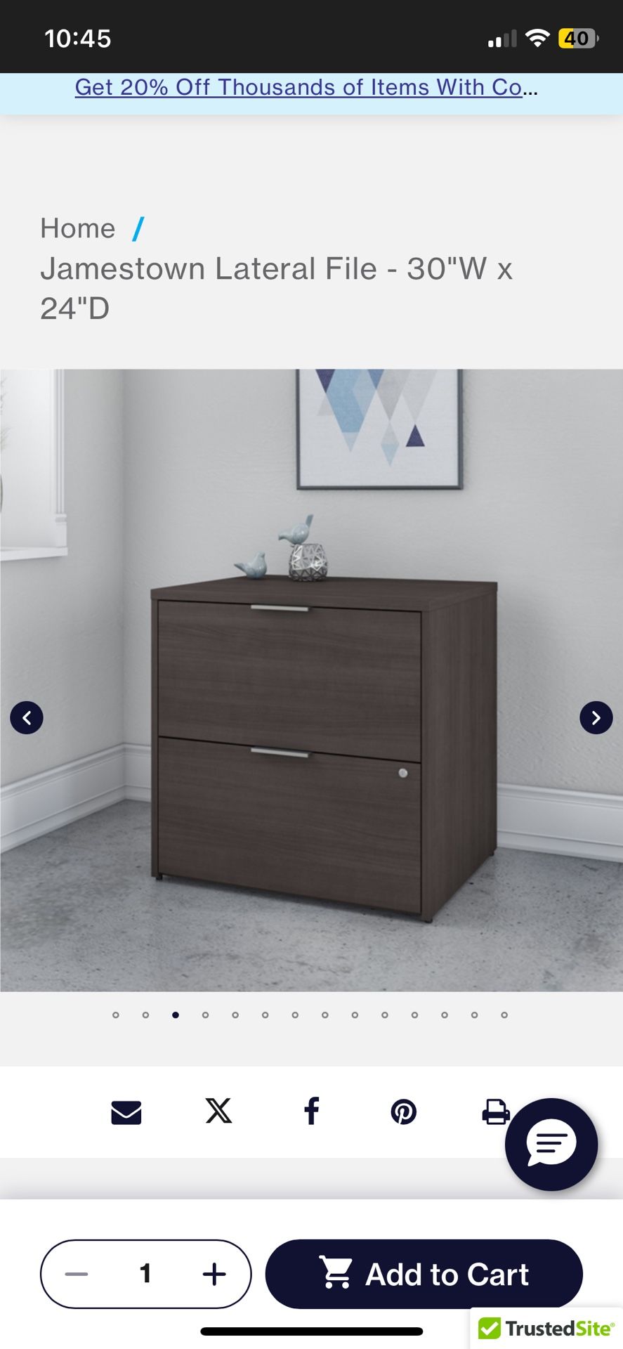 Jamestown Lateral File - 30"W x 24"D Cherry Wood Veneer Finish