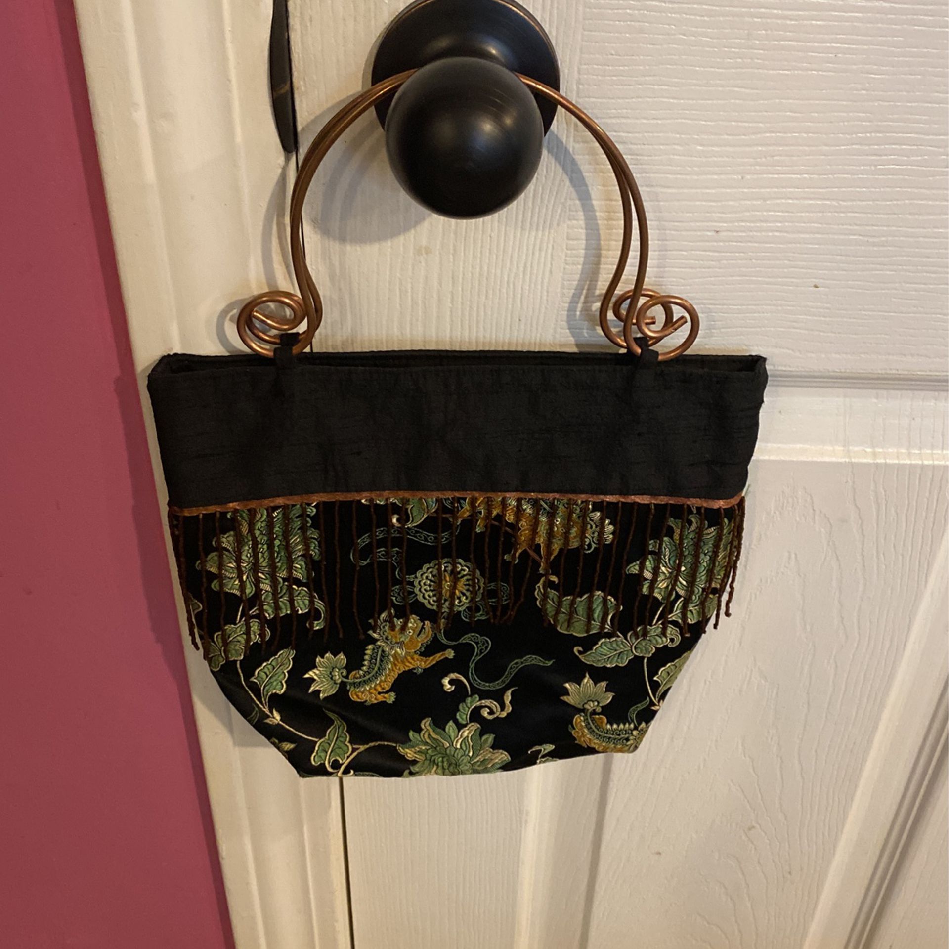 Black Handbag With Brass Handles 