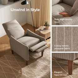 Mopio Arthur Recliner Chair, Taupe Stripe Jacquard