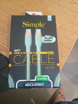 Glow in the dark 6ft USB c blue new