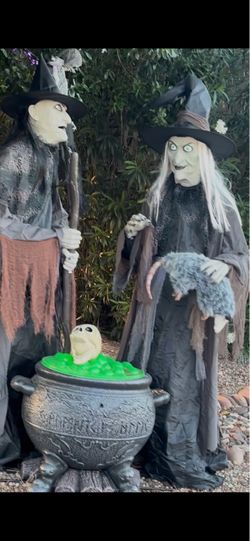 Halloween Witch Figures with Cauldron Set