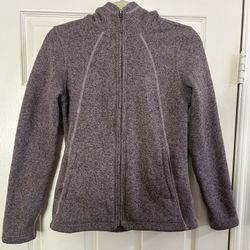 The North Face Women Jacket Long Sleeves Size S/P With Hoodie Brownish Purple Color With Zipper And Packets On Front 