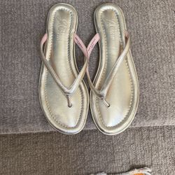 J. Crew. Leather Thong Gold Slides