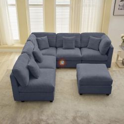 6pc Modular Sectional Sofa Couch with Ottoman