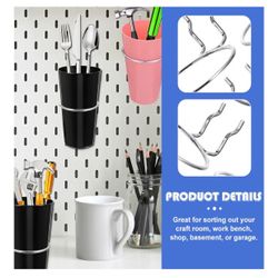7pcs Metal Pegboard Accessories Round Jar Holders for Organizing Tools Craft Garage Kitchen Storage + 7 Pcs Unbreakable Plastic Cups Set, 20 oz Reusab