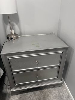 Silver 2-Drawer Nightstand Bedside Table