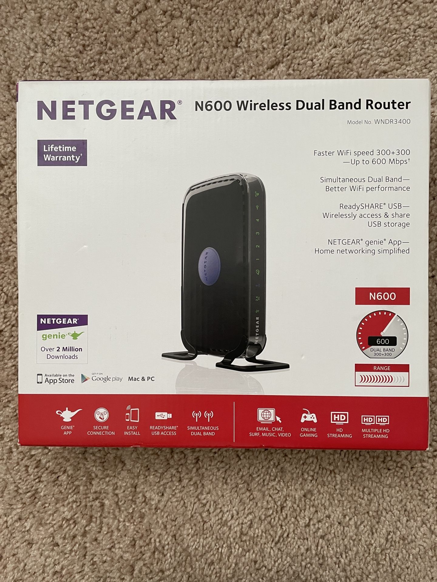 Netgear N600 Wireless Dual Band Router, Model No. WNDR3400