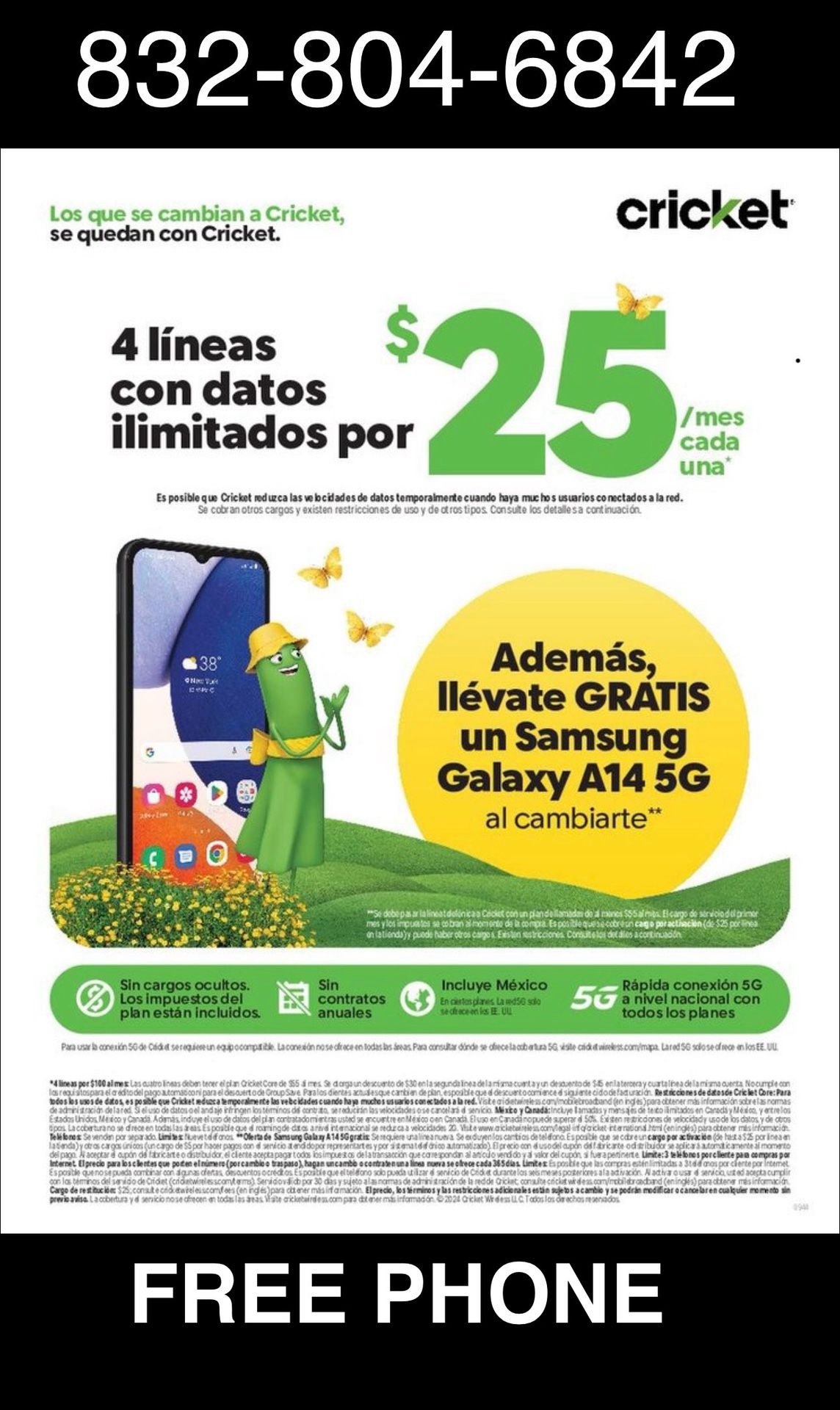 4 Lineas Por $100 Al Mes Telefono GRATIS / Free Phone !!! 77016 By El Ahorro
