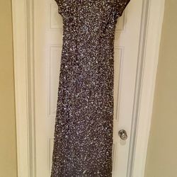 Adrianna Papell Short Sleeve Sequin Mesh Gown (size 10P)