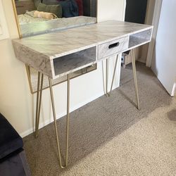 Glam Modern Faux Marble  Vanity Console Hallway Entryway Desk Table With Gold Legs 