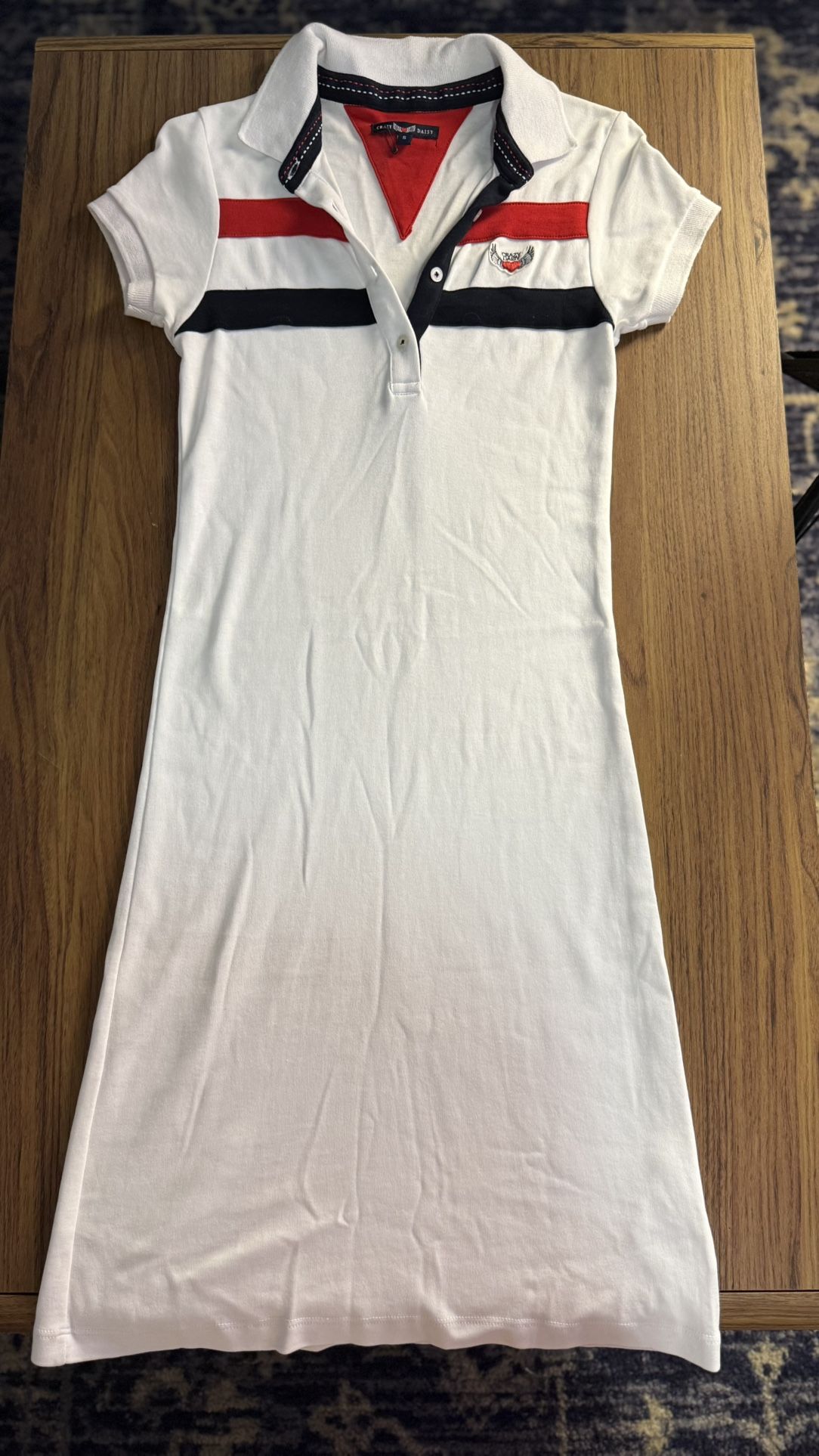 Crazy Daisy Women’s Polo Collar T-Shirt Dress White Red Black Size S