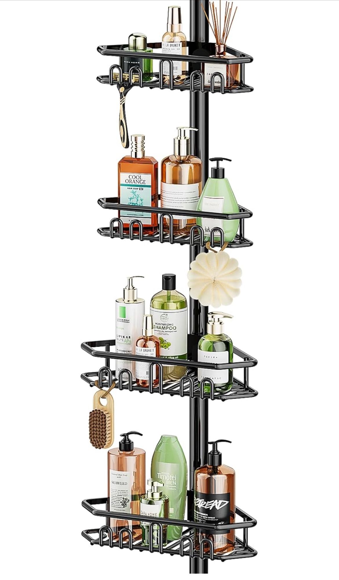 New In Box Corner Shower Caddy Tension Pole-4-Tier Adjustable Rustproof bathroom shower organizer-62-115Inch-Adjustable Bathtub Organizer Shelves