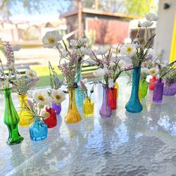 Colorful Bud Vases With Faux Flowers