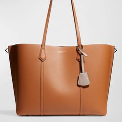 Tory Burch Perry Leather Shopper Tote Bag Color: Brown