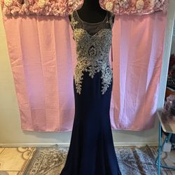 Navy Blue Black Long Dress