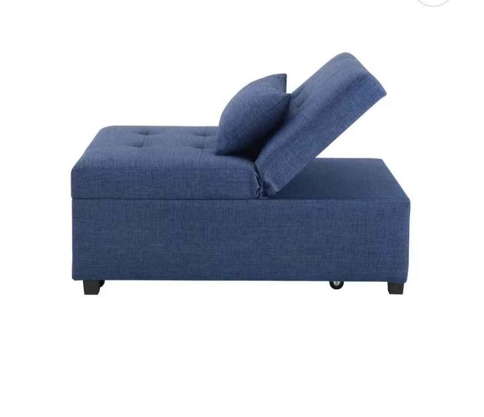 Powel The Dozer Blue Ottoman Bed, Pullout Twin Bed, Lounge Chair