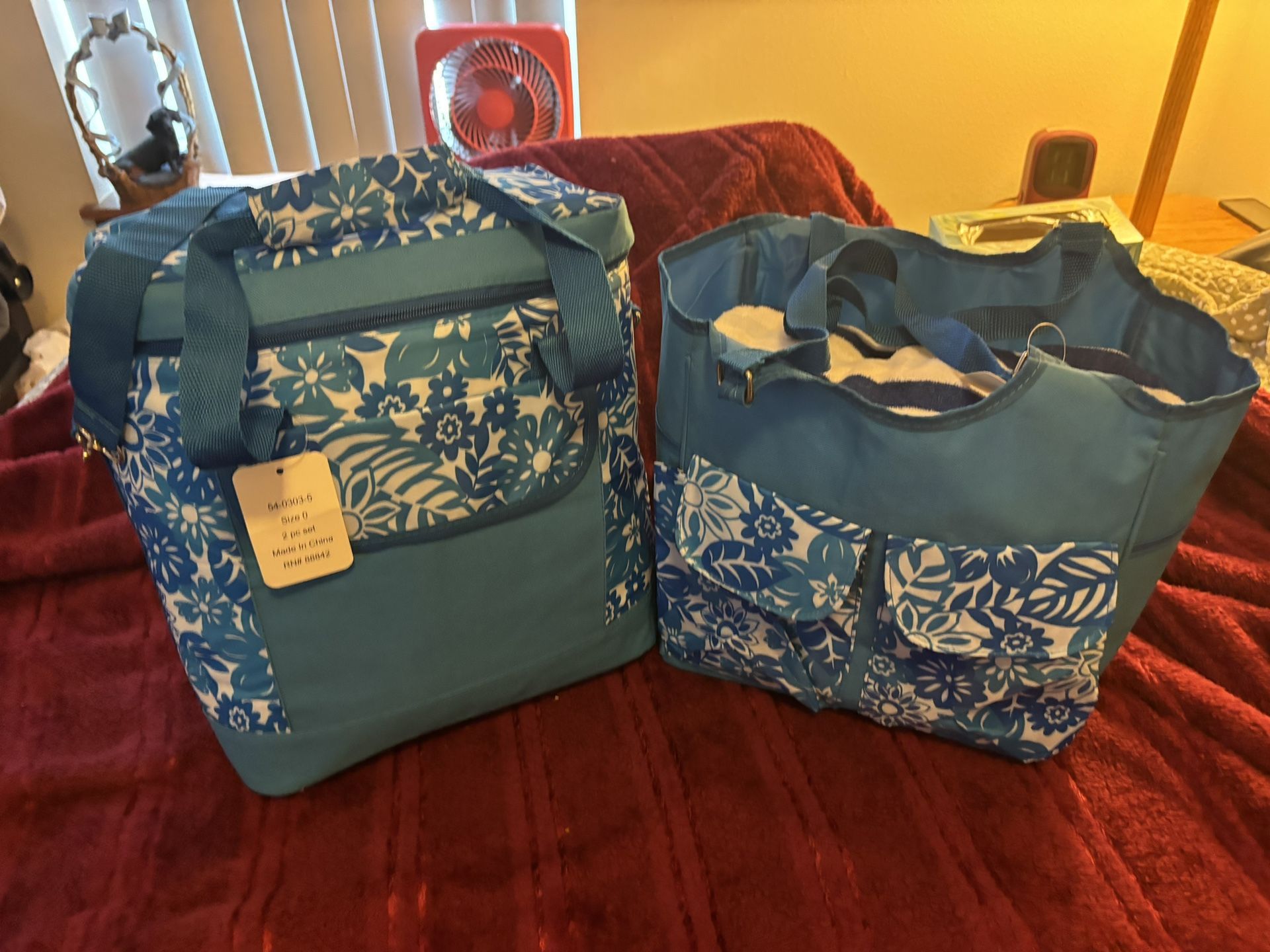 2 Piece Set; Large Beach Tote Bag & Large Ice Cooler Bag