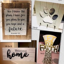 Wall Art,Wood Plaques & Decor -Sizes listed on photo $10 Each Wall Art Decor