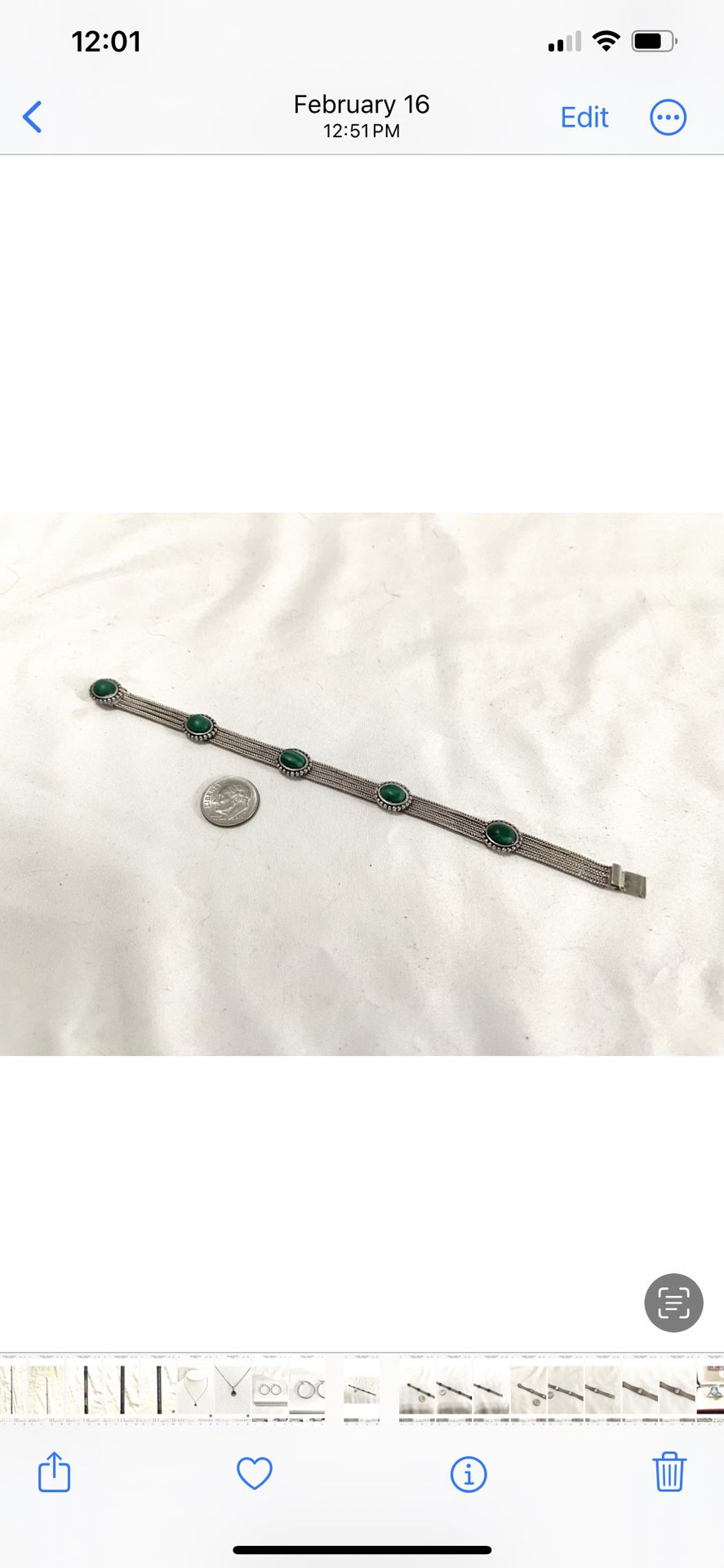 Antique Sterling Silver Chain Green Malachite Gemstone (5 Stone Chain Bracelet) 