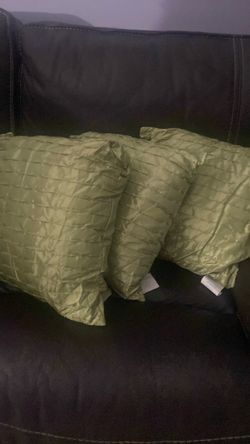 Green Satin Decorative Throw Pillows Set of 3